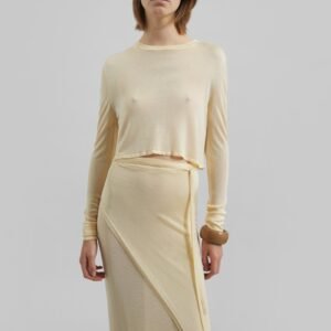 Kazel Cropped Thin Knit Top - Pale Yellow